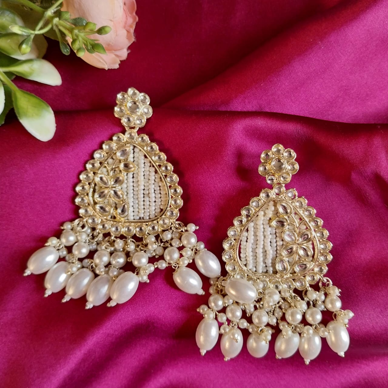 Elegant Teardrop Kundan Pearl Dangler Earrings