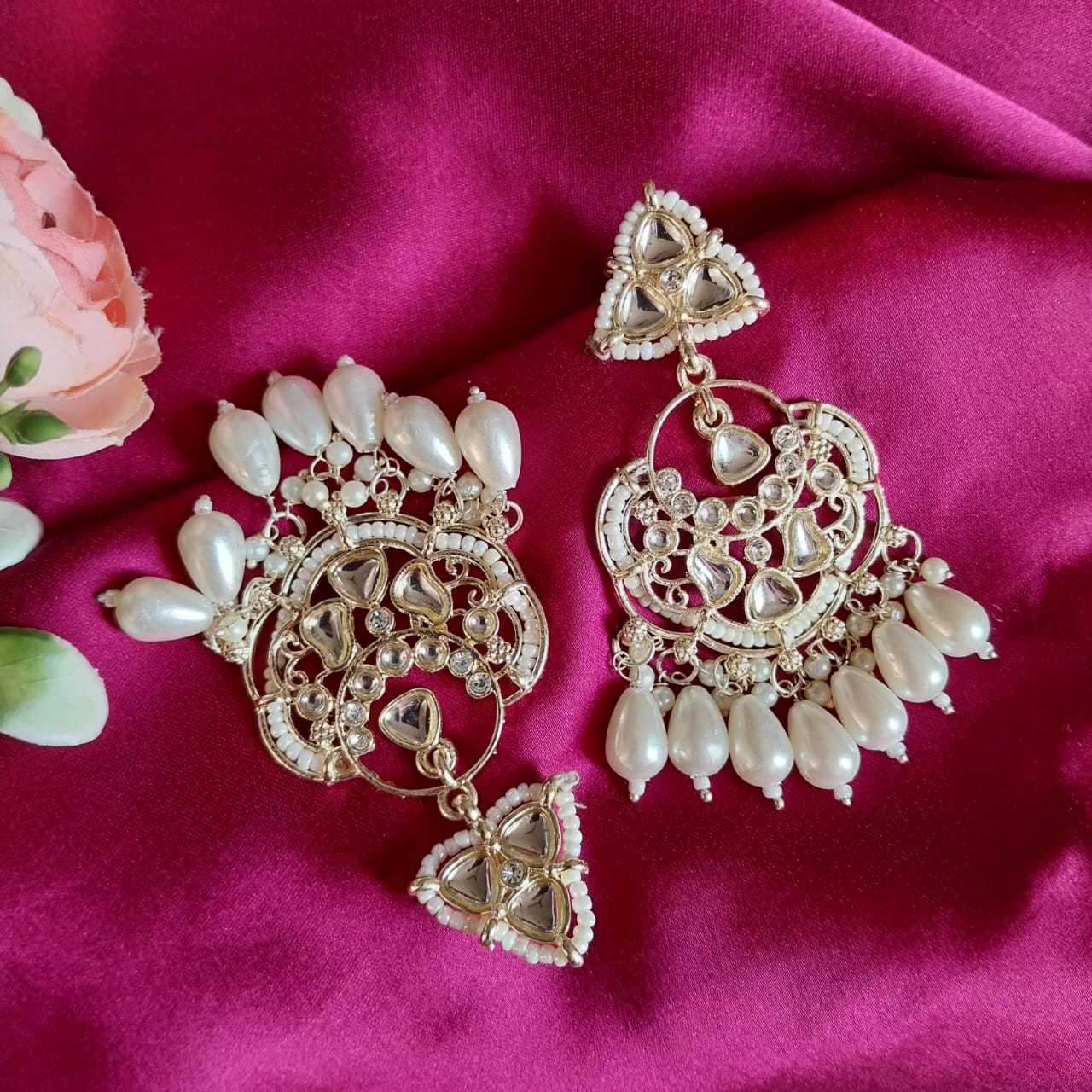 Royal Kundan Pearl Drop Chandbali Earrings