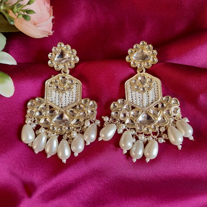 Royal Mirror Kundan Pearl Dangler Earrings