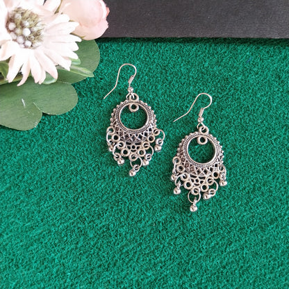 Antique Oxidized Silver Round Pendant Necklace Set with Earrings