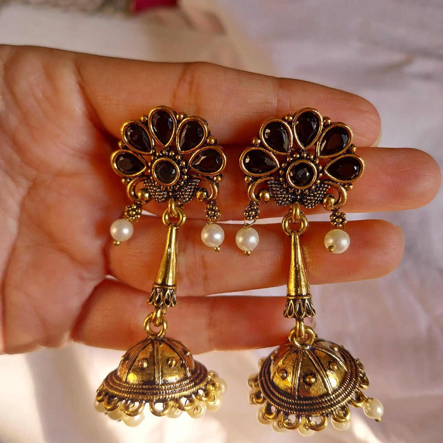 Antique Gold Peacock Jhumka Earrings