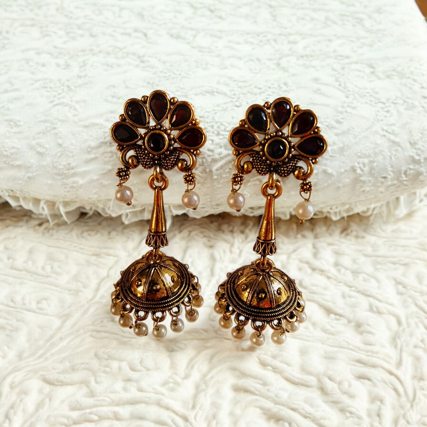 Antique Gold Peacock Jhumka Earrings