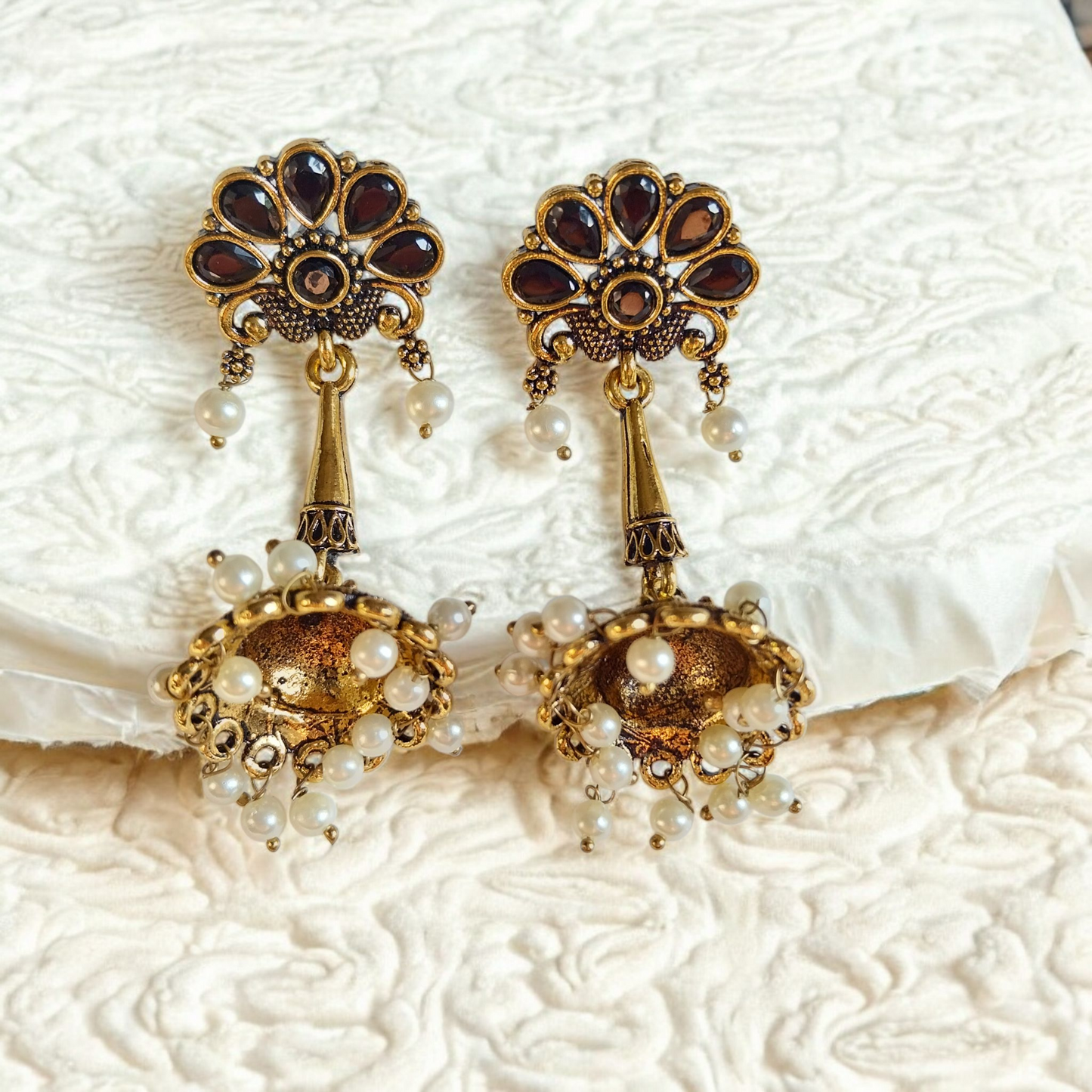 Antique Gold Peacock Jhumka Earrings