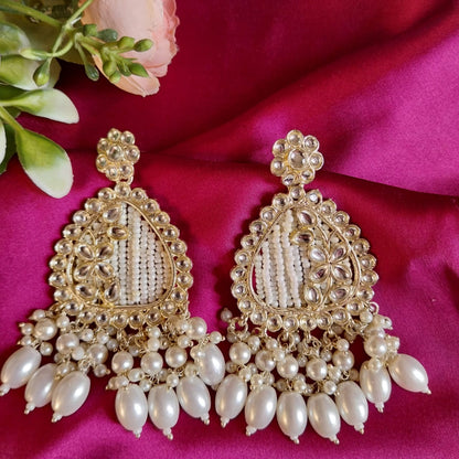 Elegant Teardrop Kundan Pearl Dangler Earrings