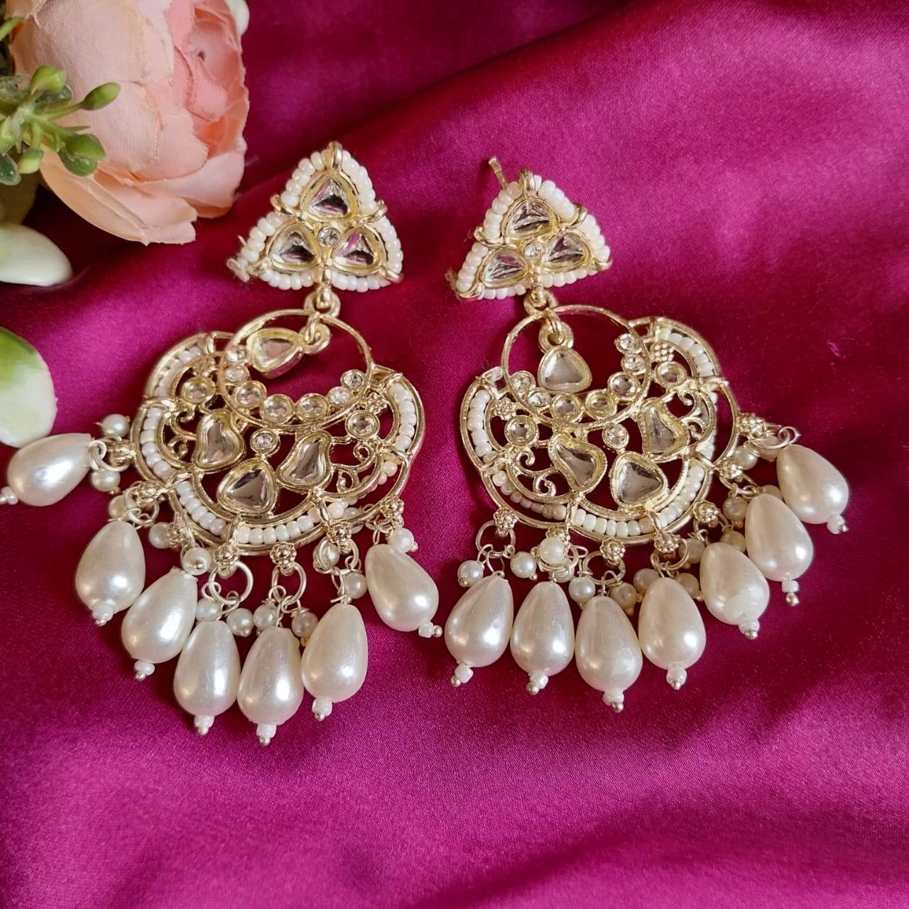 Royal Kundan Pearl Drop Chandbali Earrings