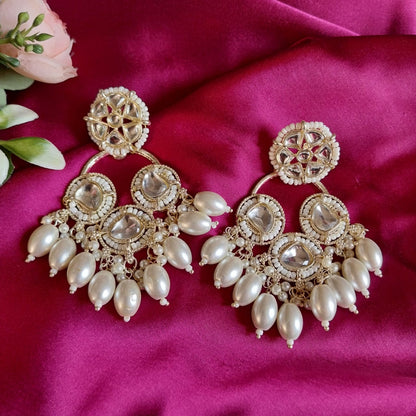 Regal Kundan Pearl Dome Chandbali Earrings
