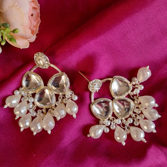 Classic Mirror Kundan Teardrop Dangler Earrings