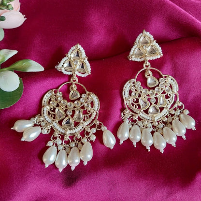 Royal Kundan Pearl Drop Chandbali Earrings