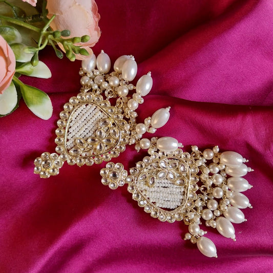 Elegant Teardrop Kundan Pearl Dangler Earrings