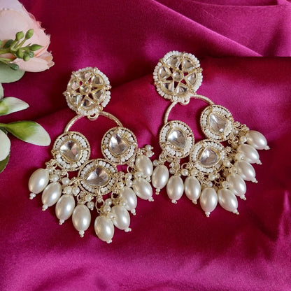Regal Kundan Pearl Dome Chandbali Earrings