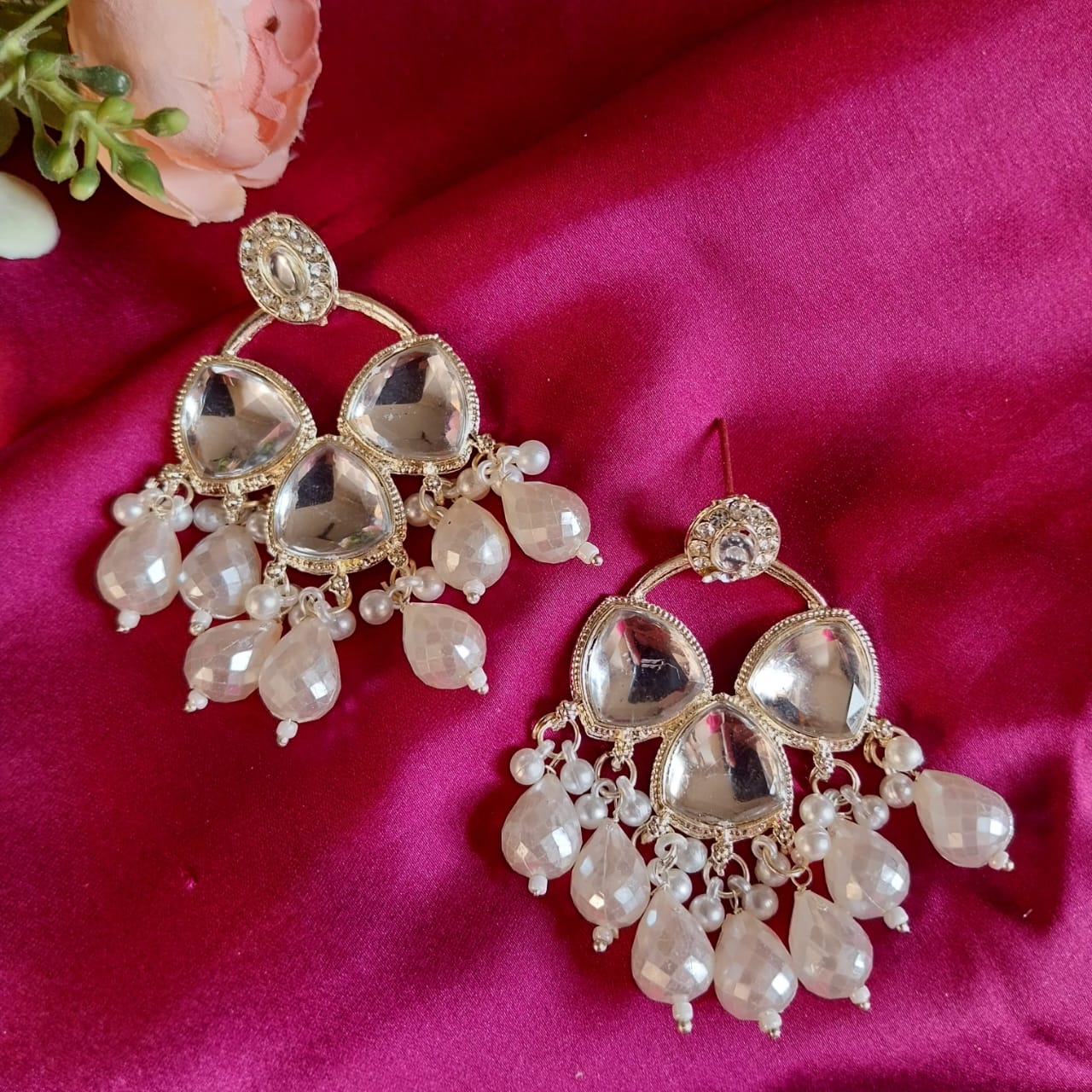 Classic Mirror Kundan Teardrop Dangler Earrings