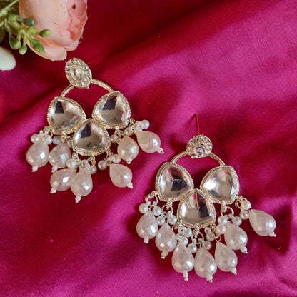 Classic Mirror Kundan Teardrop Dangler Earrings