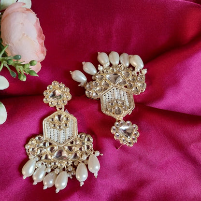 Royal Mirror Kundan Pearl Dangler Earrings
