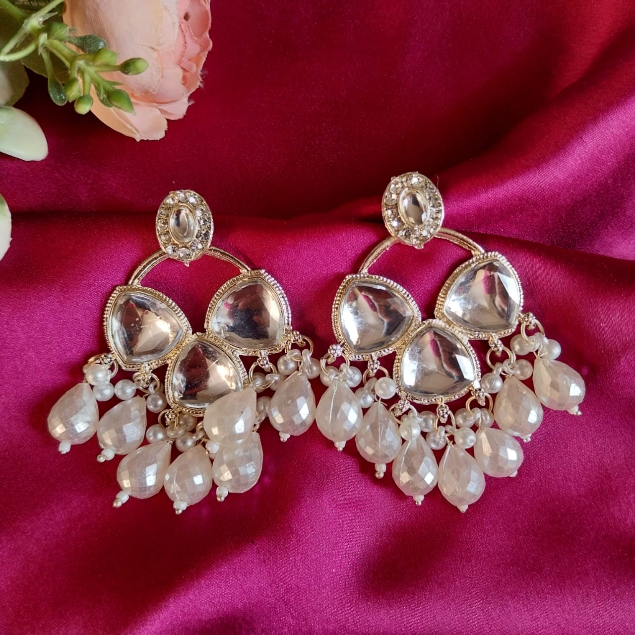 Classic Mirror Kundan Teardrop Dangler Earrings